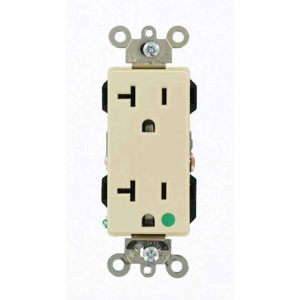 Salida dúplex de conexión a tierra automática extra resistente Decora Plus 20 amperios grado hospitalario, Foto 1 de 4