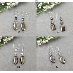 Pendiente de gancho colgante de plata de ley 925 con zafiro rosa chocolate de belleza - Imagen 1 de 5