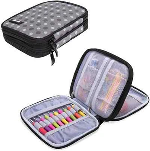 Crochet Hook Case, Organizer Zipper Bag with Web Pockets for Various Cro - Picture 1 of 10