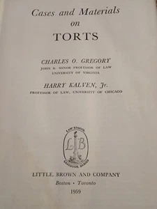 Cases and Materials on Torts by Gregory and Kalven Hardcover 1959 1st Edition - Picture 1 of 7