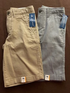 NWT Boys LOT OF 2 ARIZONA Flat Front Chino Shorts 14 Gray & Khaki Adj Waist - Picture 1 of 8