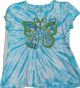 Aqua Blue & White Tie Dye Justice Butterfly Tee Shirt Size 20 - Picture 1 of 2