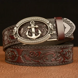 cinturón hombre personalidad ancla cinturón casual moda cuero vaca hebilla automática - Imagen 1 de 12