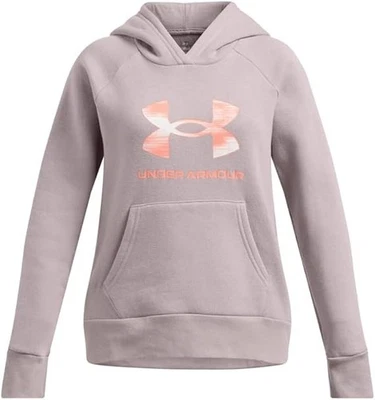 Under Armour Girls Rival Fleece Big Logo Hoodie Size M Tetra Gray/Flare Orange - Image 1 of 4