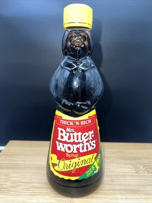 Vintage Mrs. Butterworth’s Glass Syrup Bottle 12Oz Thick N Rich Butter Yellow - Image 1 of 4