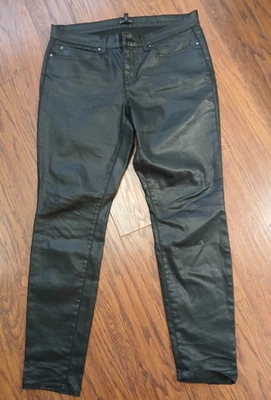 Eileen Fisher 14  Black Faux Leather Coated Waxed Pants Jeans Organic Cotton EUC - Image 1 of 4
