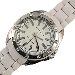 Anne Klein White Ceramic Watch Crystal Accent Bezel Silver Ladies Quartz Y121E - Picture 1 of 15