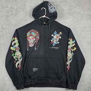 Ed Hardy Hoodie Herren 4XL schwarz Death Before Dishonor durchgehender Reißverschluss Totenkopf Tattoo Kunst - Bild 1 von 12