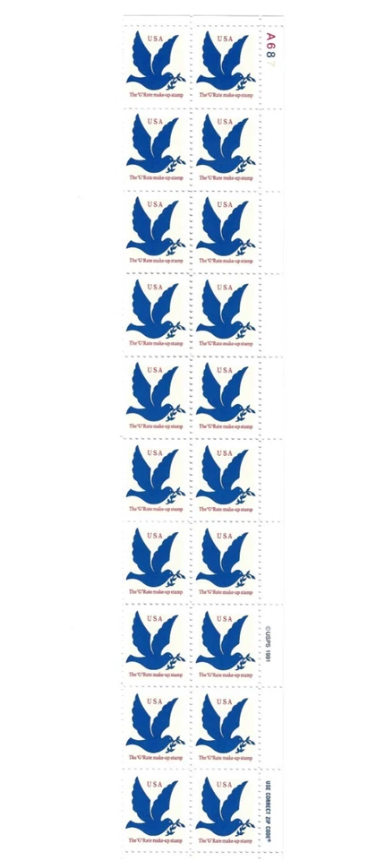 Scott Strip Block #2877  "G" rate make up stamp  3 cent blue dove 1994 - Image 1 of 2