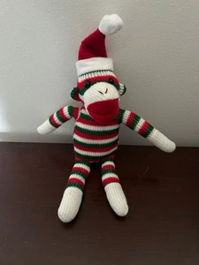 Weihnachtssocke Affe trägt Nikolausmütze Plüschtiere Urlaub 10 Zoll rot grün weiß - Bild 1 von 1