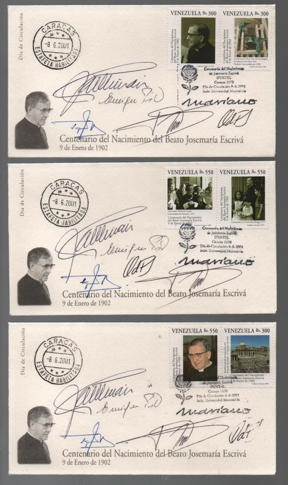 Venezuela: 2001; Scott 1623 set Escriva in 5 FDC signed by authorities EBV751 - Image 1 of 2