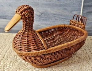 Vintage Ente Truthahn Form Korb Pflanzgefäß 8" braun Herzstück Holzschnabel - Bild 1 von 8
