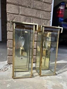 Pair Of Brass & Glass Wall Light Sconce Fixtures, Union Made Newport, Arkansas - Bild 1 von 10