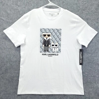 NEW Karl Lagerfeld Paris T-Shirt Men Large White Short Sleeve Crew Neck Pullover - Image 1 of 4