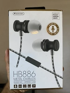 Sentry Metal Wired Earbuds HB886 In-Line Mic &Volume Control Headphones & Case - Picture 1 of 3