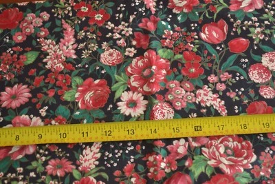 22" Long, Vintage, Red Pink Gold Floral on Black Cotton, Kessler/Concord,N1245 - Image 1 of 4