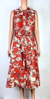 Jones NY Women's Red &White Floral Cotton/Silk Blend Sleeveless Maxi Dress Sz 16 - Image 1 of 3