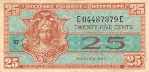 USA/MPC 25 Cents 1952 Series of 521 Plate # 57 Circulated Banknote MM - Picture 1 of 2