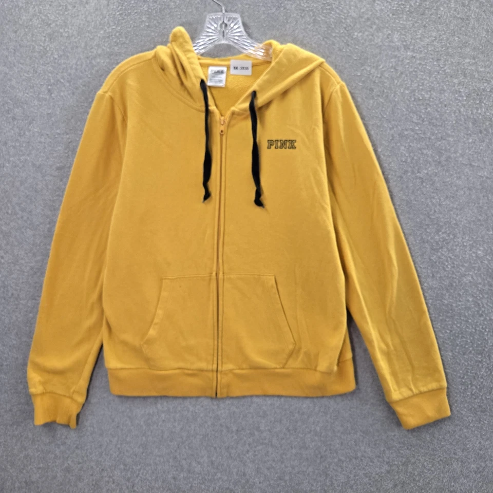 ROSA Victoria's Secret Mujer Sudadera con Capucha L Amarillo Vellón Logo Cremallera Completa Manga Larga Foto 1 de 4