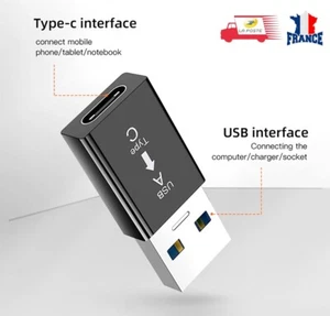 Adaptateur USB Type C femelle Vers USB A male Adaptateur USB C Vers USB 3.0 noir - Imagen 1 de 8