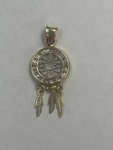 14K Gold Small Dream Catcher Pendant With Cubic Zirconias - Picture 1 of 9