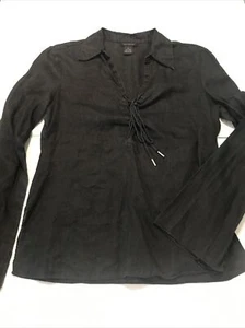 The Limited Blouse Size M Black Linen Long Sleeves 4663 - Picture 1 of 8
