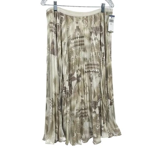 Polo Ralph Lauren Womens XL Tan Pleated Gold Metallic Midi Skirt NWT - Picture 1 of 10