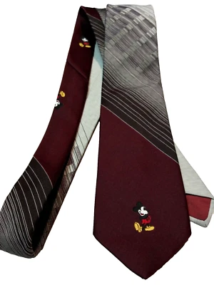 Mickey Mouse Tie Embroidered Machine 1980s Polyester Necktie Disney - Image 1 of 4