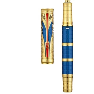 Intricate Blue Gold Fountain Pen with Comfortable Grip - Artistry Meets Function - Picture 1 of 11