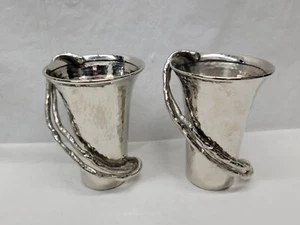 Michael Aram 'Wisteria' Collection Small Hammered Nickel Vases 4" Pair  #5110 - Picture 1 of 24