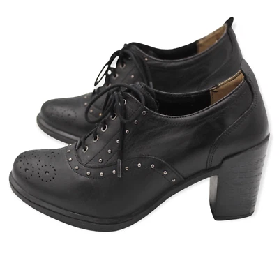 Dromedaris studded Black Lace Up Combat Booties heeled shoes Size 36 - Image 1 of 4
