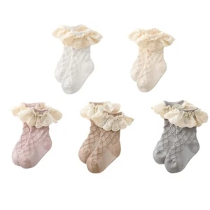 Girls Lace Socks Children Baby Cotton Ruffled Trim Ankle School Socks Fancy-Sock - Picture 1 of 22