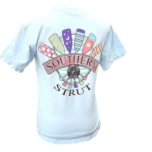 Chouinard Southern Strut T-shirt  Short Sleeve Graphic Light Blue Women's Small - Picture 1 of 4