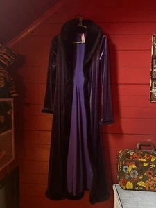 Vintage Betsy Johnson Small Purple Velvet Faux Fur Trim Jacket Duster Coat Y2K - Picture 1 of 6
