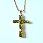 Lime Green Emerald Colour Crystal Gemstone Gold Plated Cross