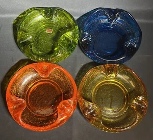 Viking Crackle Cigar Bowl Ashtray 4 One Of Each Persimmon, Amber, Green & Blue - Picture 1 of 22