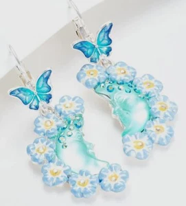 KIRKS FOLLY Forget Me Not Butterfly Goddess Moon Shadow Leverback Earrings ST 35 - Picture 1 of 2