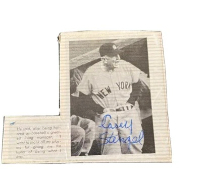 Signed Casey Stengel Newspaper Clipping JSA Authenticated YANKEES - Image 1 of 3