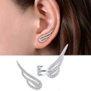 2Ct Round Cut Lab Created Diamond Stud Climber Earrings 14K White Gold Finish - Picture 1 of 5