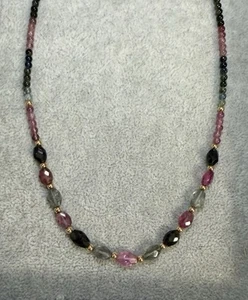 18k Multi-colored Tourmaline Bead Necklace 16.75” - Picture 1 of 9