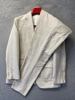 Traje Banana Republic Mezcla Lino 42R Beige Chaqueta Y Pantalones 2 Botones / 161-29 Foto 1 de 4