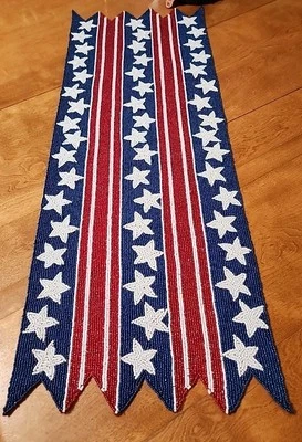 Pier 1 Imports 4th of July Patriotic Beaded Stars & Stripes 36" Table Runner NWT - Image 1 of 4