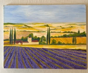 Campo di lavanda Provenza Francia paesaggio campagna dipinto olio tela 18"x14" - Foto 1 di 10