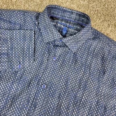 Visconti Black Mens Large Blue AOP Geometric Button Down Long Sleeve - Image 1 of 4