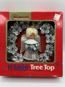 Vintage 1970s Angel Tree Topper Silver Tinsel Lights NOT Working in Box - Picture 1 of 7