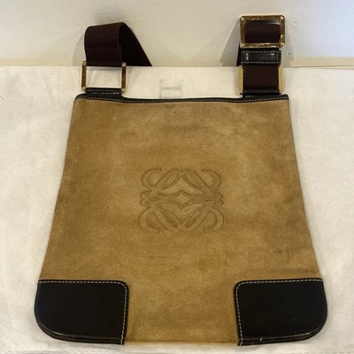 Loewe Anagram Shoulder Bag Crossbody Suede Leather Camel Brown Used Auth VTG  - Image 1 of 4