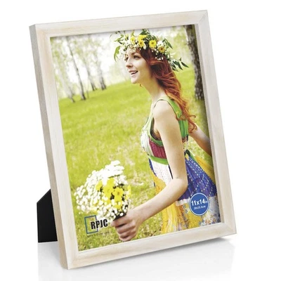 RPJC 11x14 Photo Frame Solid Wood, HD Glass, Wall Mount or Stand, Rustic White - Image 1 of 4