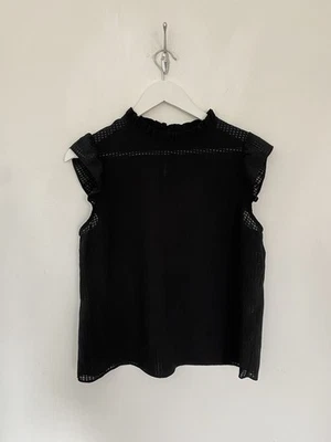 New Look UK 12 Blouse Black Sleeveless Chiffon Career - Image 1 of 4