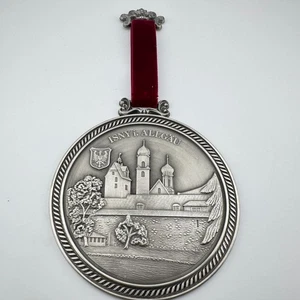 Einzigartiges Zinn Becker deutsches Wand Zinn hängendes Medaillon ISNY i. ALLGÄU - 5" Durchmesser - Bild 1 von 6