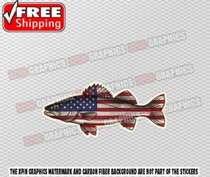 Walleye Fish USA Flag Patriotic Vinyl Decal Sticker Car Boat Wall Fishing A - Bild 1 von 2